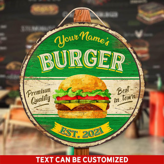 Premium Quality Burger Custom Round Wood Sign - Thegiftio UK