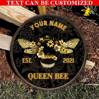 Queen Bee Flower Custom Round Wood Sign - Thegiftio UK