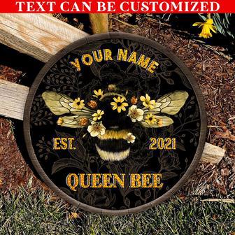 Queen Bee Flower Custom Round Wood Sign - Thegiftio UK