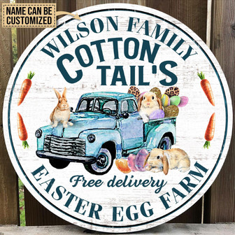 Rabbit Easter Egg Farm Custom Round Wood Sign - Thegiftio UK