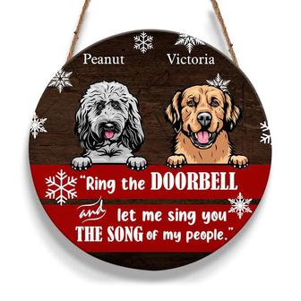 Ring The Doorbell Cute Dog Christmas Custom Round Wood Sign - Thegiftio UK