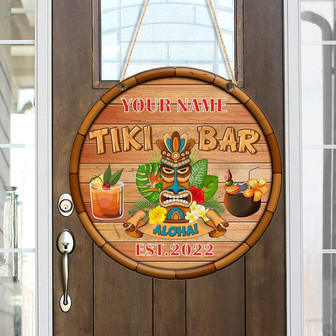 Round Wooden Aloha Tiki Bar Custom Round Wood Sign - Thegiftio