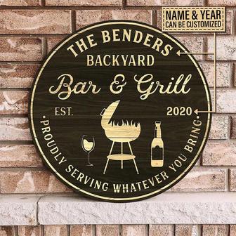 Round Wooden Backyard Bar & Grill Sign Custom Round Wood Sign - Thegiftio UK