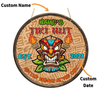 Round Wooden Tiki Hut Sign Custom Round Wood Sign - Thegiftio UK