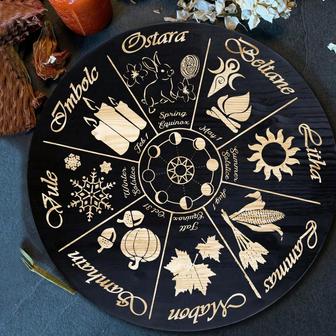 Sabbat Wheel Of The Year Pagan Halloween Door Hanger Round Wood Sign - Thegiftio