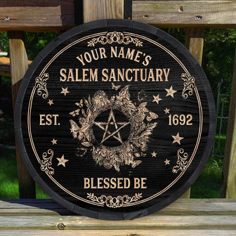 Salem Sanctuary Blessed Be Pentagram Custom Round Wood Sign - Thegiftio UK