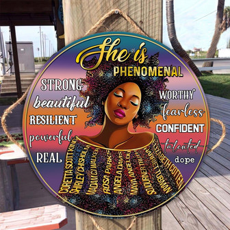 She Is Phenomenal Custom Round Wood Sign - Thegiftio UK