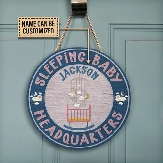 Sheep Sleeping Baby Headquarter Custom Round Wood Sign - Thegiftio UK