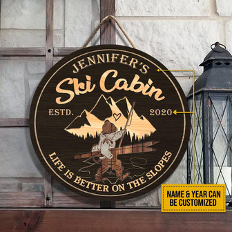 Skiing Cabin Life Is Better Custom Round Wood Sign - Thegiftio UK