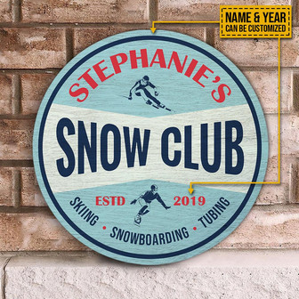 Skiing Snow Club Custom Round Wood Sign - Thegiftio UK
