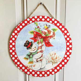 Cute Snowman Round Wooden Door Sign - Thegiftio