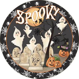 Spooky Halloween Sign, Ghost Sign Round Wood Sign - Thegiftio
