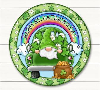 St. Patrick's Day Gnome Truck Round Wood Sign Home Decoration Waterproof - Thegiftio UK