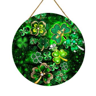 St Patrick's Day Green Shamrock Aloha Round Wood Sign Home Decoration Waterproof - Thegiftio UK
