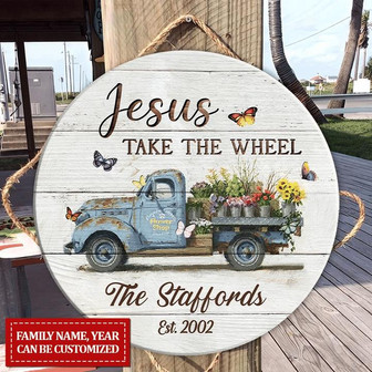 Take The Wheel Custom Round Wood Sign Home Decoration - Thegiftio UK