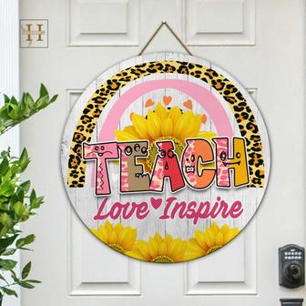 Teach Love Inspire Round Wood Sign - Thegiftio UK