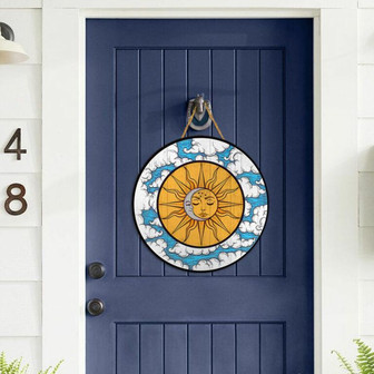The Moon Embraces The Sun Hippie Round Wood Sign - Thegiftio