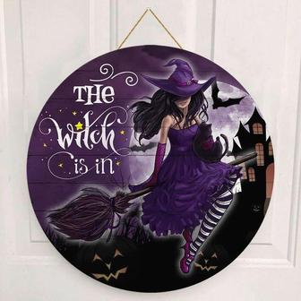 The Witch Is In Round Wood Sign - Thegiftio UK