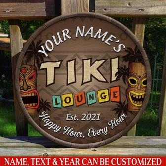 Tiki Lounge Custom Round Wood Sign - Thegiftio UK