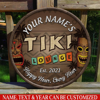 Tiki Lounge Custom Round Wood Sign - Thegiftio UK