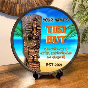 Tiki Statue Where The Rum Is Always On Tap Custom Round Wood Sign - Thegiftio UK