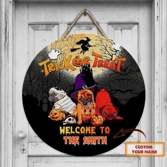Trick Or Treat Halloween Custom Round Wood Sign - Thegiftio