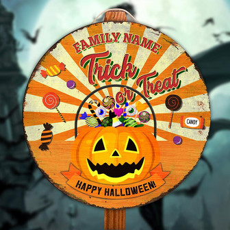 Trick Or Treat Jack O Lantern Custom Round Wood Sign - Thegiftio