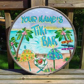 Tropical Paradise Whimsical Custom Round Wood Sign - Thegiftio UK