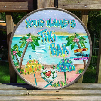 Tropical Paradise Whimsical Custom Round Wood Sign - Thegiftio