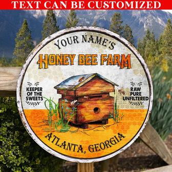 Unfiltered Honey Bee Farm Custom Round Wood Sign - Thegiftio UK