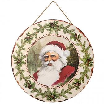 Vintage Santa Round Wood Sign - Thegiftio