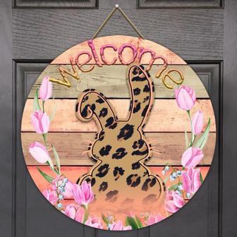 Welcome Bunny Easter Round Wood Sign - Thegiftio