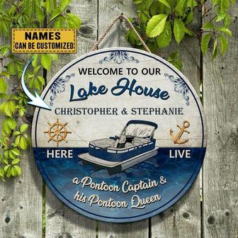 Welcome To Our Lake House Custom Round Wood Sign - Thegiftio