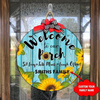 Welcome To Our Porch Custom Round Wood Sign - Thegiftio