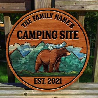 Welcome To The Camping Site Custom Round Wood Sign - Thegiftio