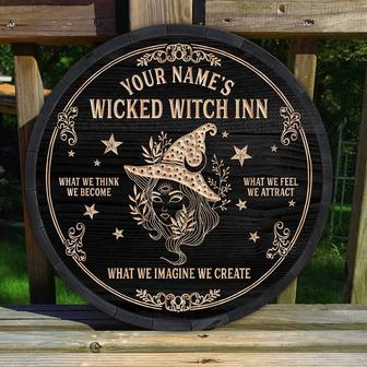 Wicked Witch Inn Custom Round Wood Sign - Thegiftio