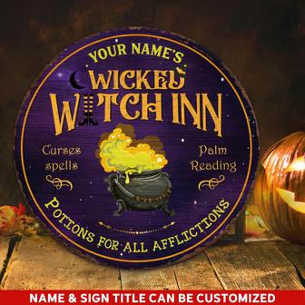 Wicked Witch Inn Potions For All Afflictions Custom Round Wood Sign - Thegiftio