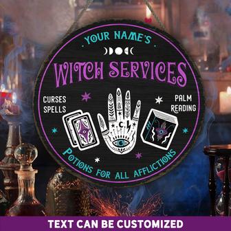 Witch Services Curses Spells Palm Reading Custom Round Wood Sign - Thegiftio