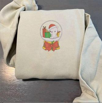 Bear Christmas Embroidery Sweatshirt, Christmas Embroidery Crewneck Sweatshirt For Christmas | Mazezy