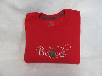 Believe Christmas Embroidered Sweatshirt Crewneck Sweatshirt Gift For Family | Mazezy