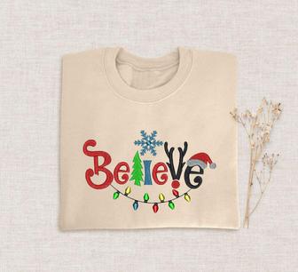 Believe Christmas Sweatshirt, Embroidered Believe Sweatshirt For Family | Mazezy