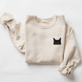 Black Cat Halloween Embroidered Sweatshirt Crewneck Sweatshirt For Family | Mazezy