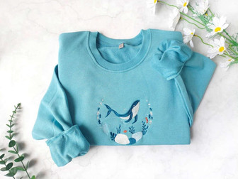 Blue Ocean Embroidered Sweatshirt Crewneck Sweatshirt For Women And Men | Mazezy