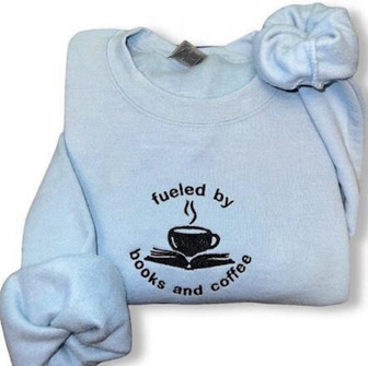 Books and Coffee Embroidered Sweatshirt Crewneck Sweatshirt For Family | Mazezy