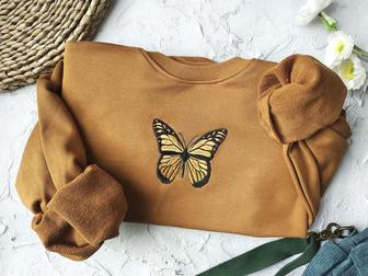 Butterfly Embroidered Sweatshirt Crewneck Sweatshirt Best Gift For Family | Mazezy
