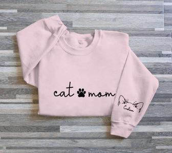 Cat Mom Embroidered Sweatshirt, Custom Mama Sweatshirt With Pet Names For Cat Lover | Mazezy UK