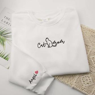 Cat Mom Sweatshirts, Embroidered Sweatshirts, Custom Name Sweatshirts For Cat Lovers | Mazezy AU
