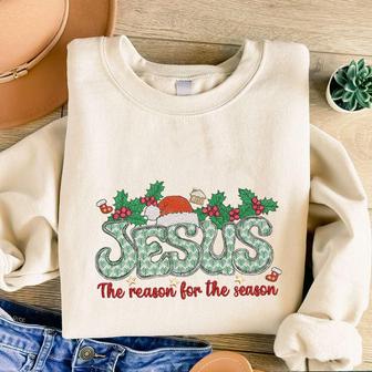 Christian Christmas Embroidered Sweatshirt, Religious Christmas Gifts | Mazezy