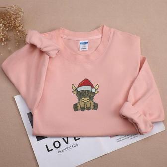 Christmas Cow Embroidered Sweatshirt, Christmas Gift For Men Women | Mazezy