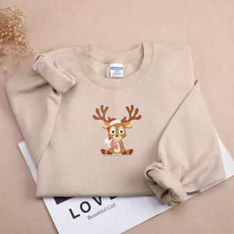 Christmas Deer Embroidered Sweatshirt Crewneck Sweatshirt For Men And Women | Mazezy